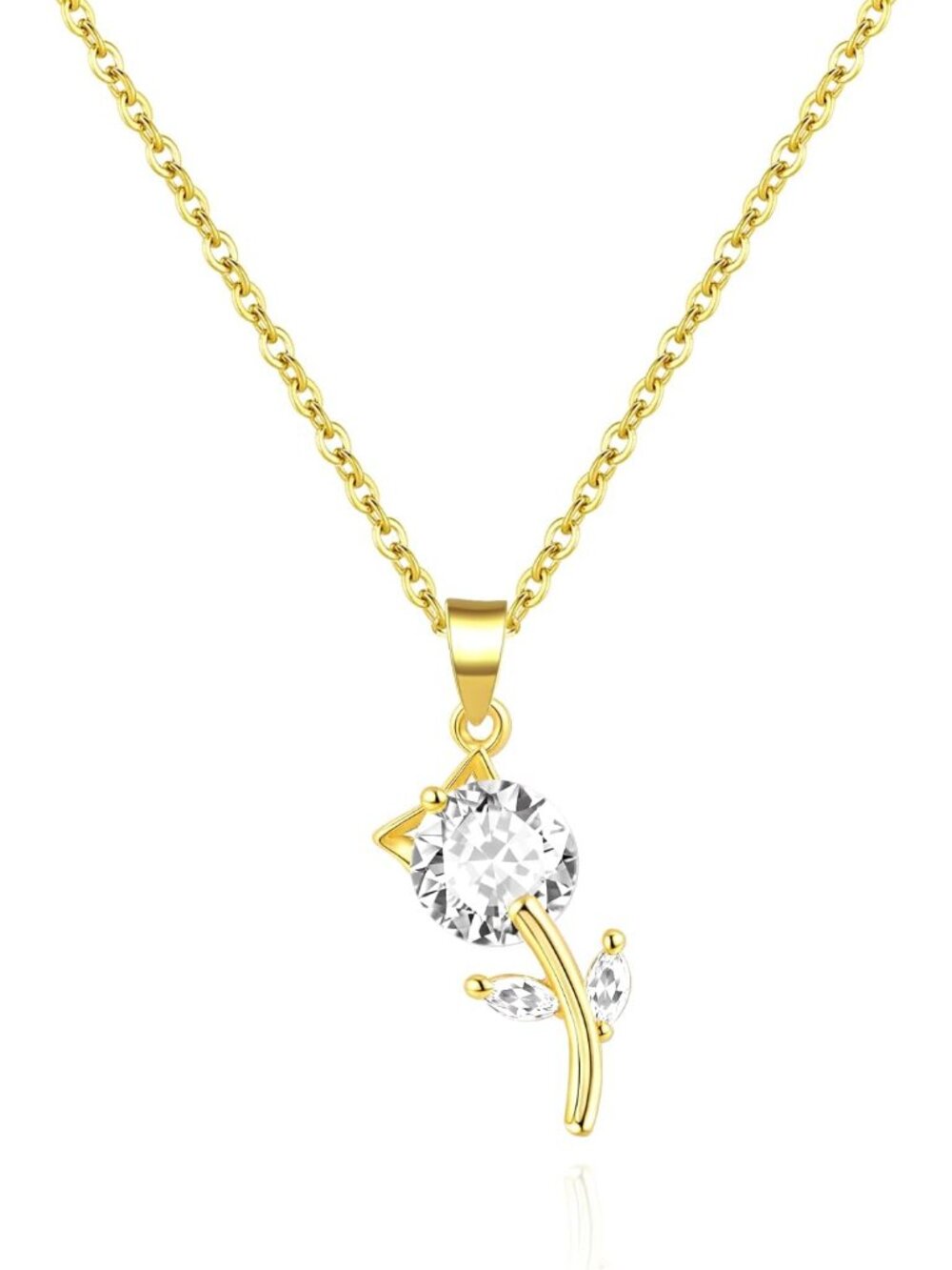 18K Gold Plated Flower Necklace for Sensitive Skin - Rose Pendant Design, Cubic
